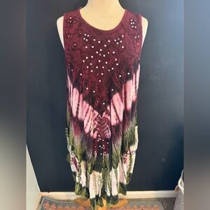 Stylish Burgundy and Green Women's Midi Dress